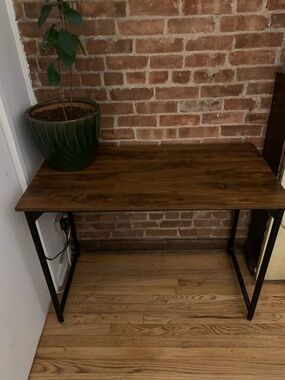 Wood Top Console Table with Black Metal Frame - Brown